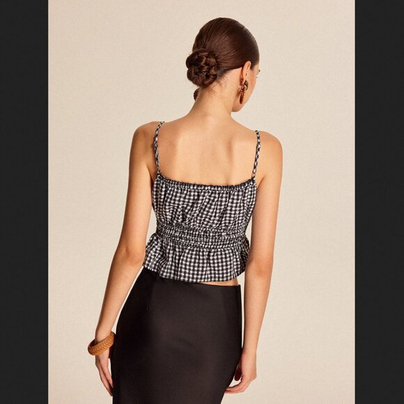 Commense XL Black White Gingham Smocked Peplum Cami Top Summer NEW NWT - Picture 2 of 2